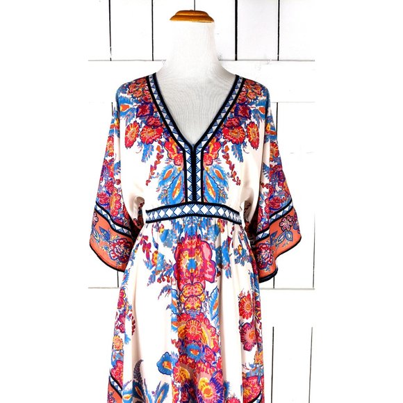 Y2K floral handkerchief hem midi wide sleeve kimono dress - Picture 3 of 6